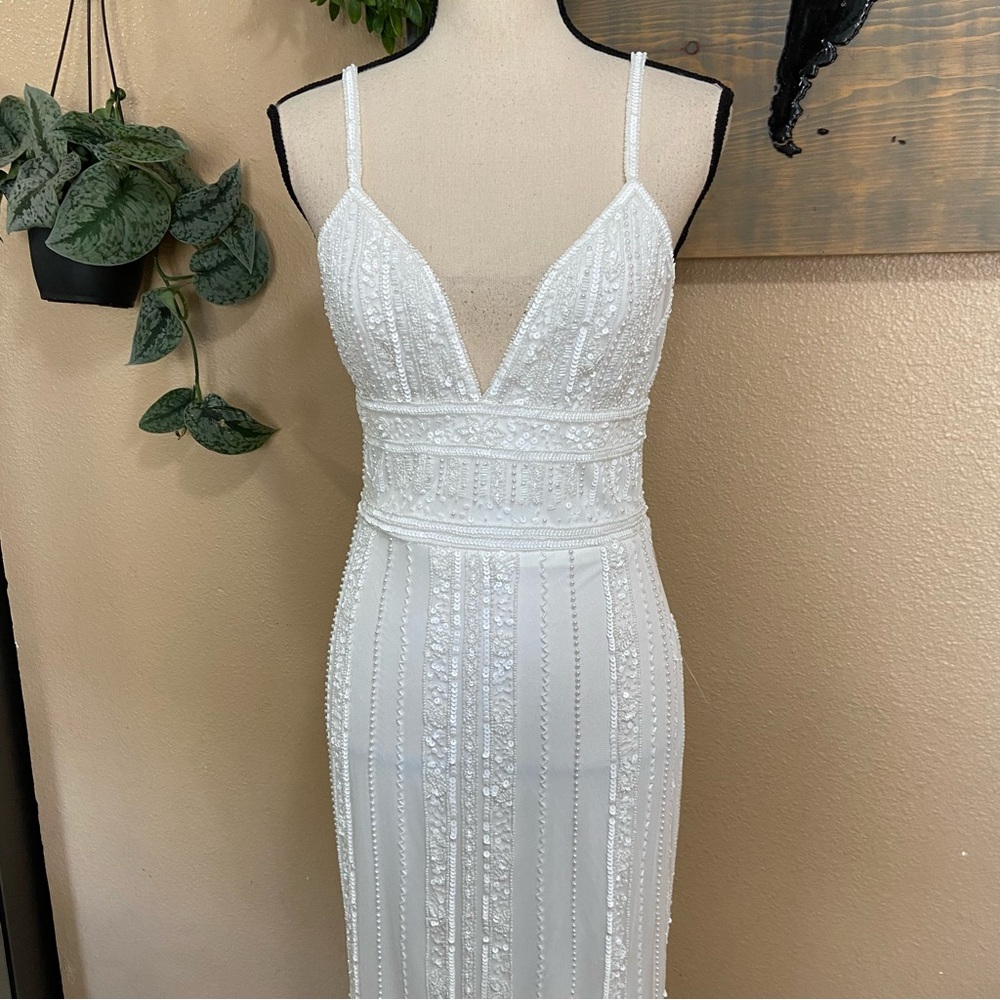 NWOT Lulus Stunning Vow White Beaded Sequin Maxi Dress - Picture 5 of 14